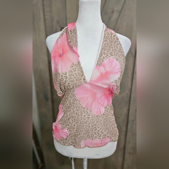 SEE YOU MONDAY Mesh Pink Floral Leopard Print Halter Top. Size XL NWT - Picture 5 of 12